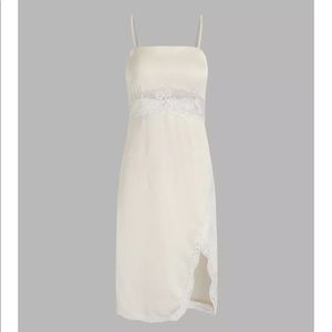 Satin Lace Patchy Slit Midi Dress (Cider)